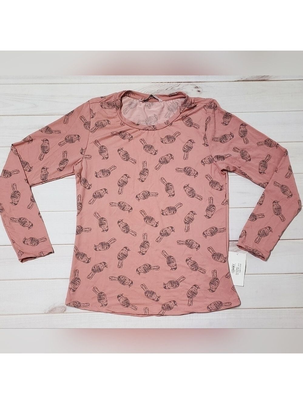 Andrea Bird Print Long Sleeve Tee Large - New With Tags